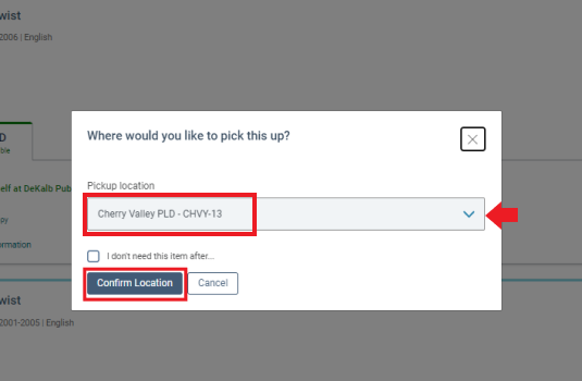 Confirm the location where you will pick up your item