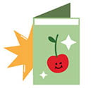 Folded paper with Little Pit cherry icon for Newsletter link