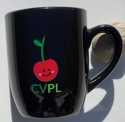 Black coffee mug with Lil Pit and CVPL