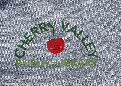 Kids gray sweatshirt with new Cherry Valley Public Library logo