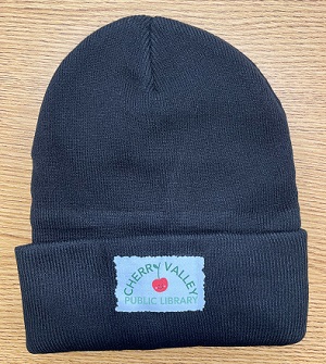 Knit Hat for adult with new Cherry Valley Public Library logo