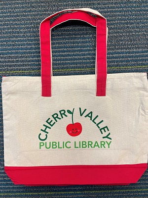 Canvas tote with new Cherry Valley Public Library logo